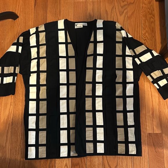 Vtg Yak Magik Patchwork Woven Pattern Jacket Size XL Black Tan White Oversized - Picture 4 of 7